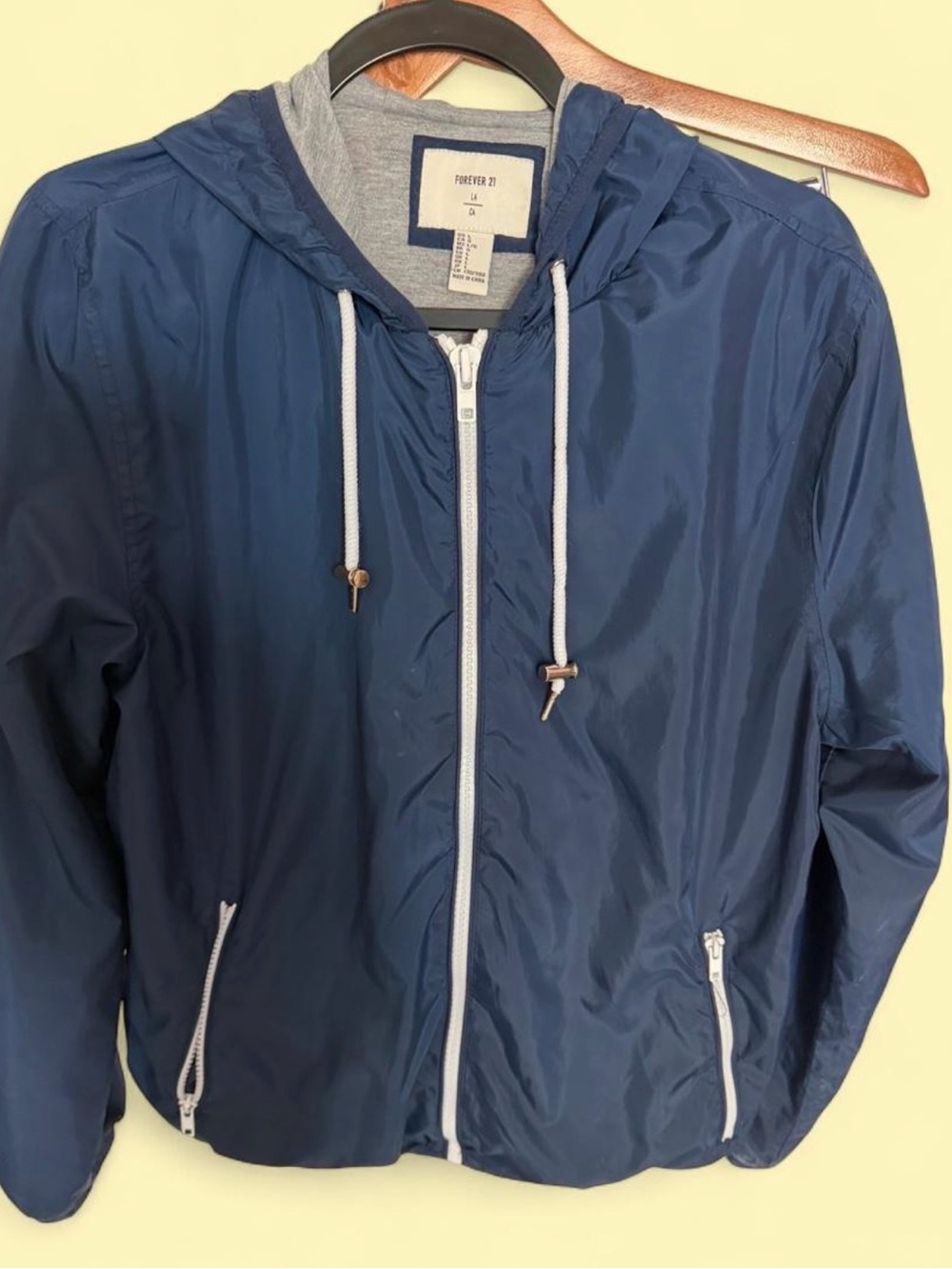 Forever 21 Navy Blue Hooded Windbreaker Jacket